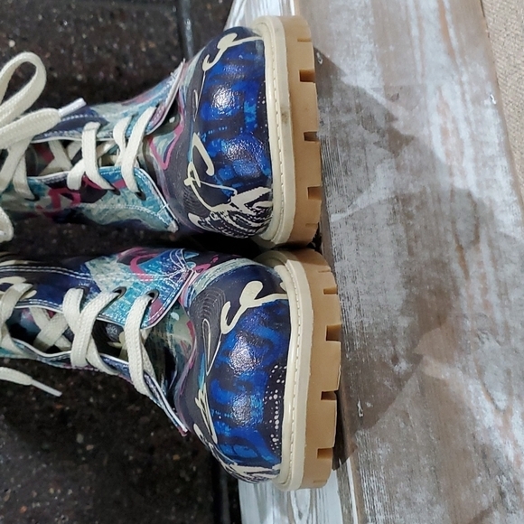 WOMENS GOBY COMBAT LONG BOOTS WITH COLORFUL PRINT SIZE 41 ART DECO  LOUD - Picture 3 of 9